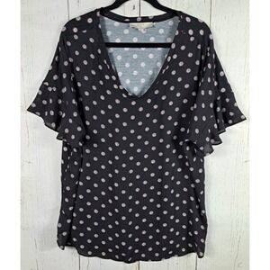 LOFT Plus Size 20 Womens Black Polka Dot Print Short Flutter Sleeve Top